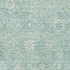 HomeRoots 5' X 8' Teal And Ivory Damask Area Rug - Stain Resistant, UV Protected, Perfect for Busy Homes! 700831