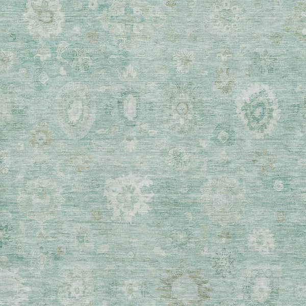 HomeRoots 5' X 8' Teal And Ivory Damask Area Rug - Stain Resistant, UV Protected, Perfect for Busy Homes! 700831