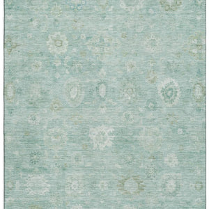 HomeRoots 5' X 8' Teal And Ivory Damask Area Rug - Stain Resistant, UV Protected, Perfect for Busy Homes! 700831