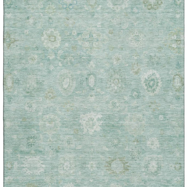 HomeRoots 5' X 8' Teal And Ivory Damask Area Rug - Stain Resistant, UV Protected, Perfect for Busy Homes! 700831