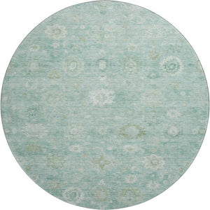 HomeRoots 8' Teal And Ivory Damask Round Rug – Washable, UV-Protected, Durable & Stylish for Any Space 700832