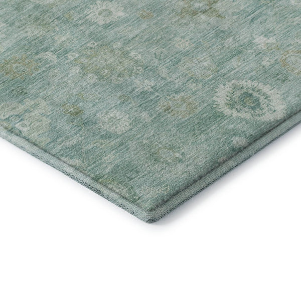 HomeRoots 8' Teal And Ivory Damask Round Rug – Washable, UV-Protected, Durable & Stylish for Any Space 700832