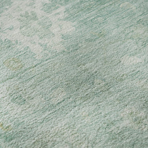 HomeRoots 8' Teal And Ivory Damask Round Rug – Washable, UV-Protected, Durable & Stylish for Any Space 700832