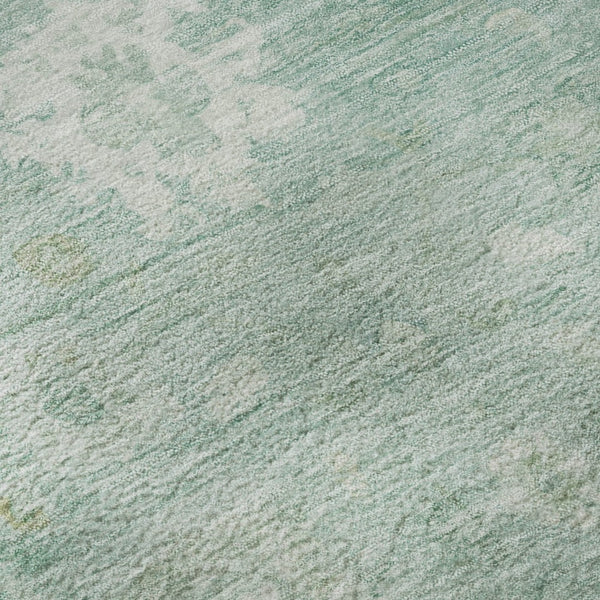 HomeRoots 8' Teal And Ivory Damask Round Rug – Washable, UV-Protected, Durable & Stylish for Any Space 700832