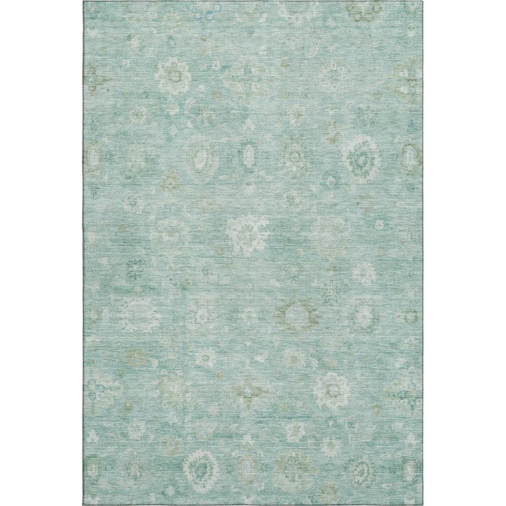HomeRoots 8' X 10' Teal And Ivory Damask Area Rug - Washable, Stain-Resistant, UV Protected for Home Comfort 700833