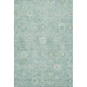 HomeRoots 8' X 10' Teal And Ivory Damask Area Rug - Washable, Stain-Resistant, UV Protected for Home Comfort 700833