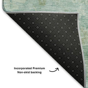 HomeRoots 8' X 10' Teal And Ivory Damask Area Rug - Washable, Stain-Resistant, UV Protected for Home Comfort 700833