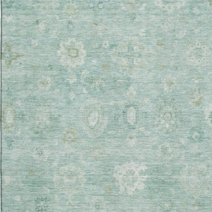 HomeRoots 8' X 10' Teal And Ivory Damask Area Rug - Washable, Stain-Resistant, UV Protected for Home Comfort 700833