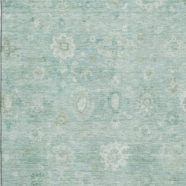 HomeRoots 8' X 10' Teal And Ivory Damask Area Rug - Washable, Stain-Resistant, UV Protected for Home Comfort 700833