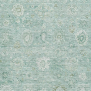 HomeRoots 9' X 12' Teal and Ivory Damask Area Rug - Washable, Stain Resistant, UV Protected for High Traffic Areas 700834