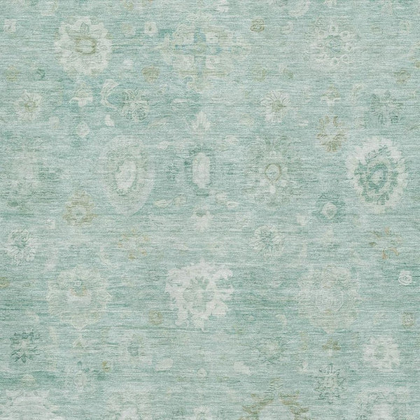 HomeRoots 9' X 12' Teal and Ivory Damask Area Rug - Washable, Stain Resistant, UV Protected for High Traffic Areas 700834