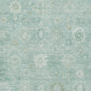 HomeRoots 10' X 14' Teal & Ivory Damask Washable Area Rug - UV Protection, Family-Friendly, Durable Design 700835