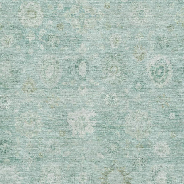 HomeRoots 10' X 14' Teal & Ivory Damask Washable Area Rug - UV Protection, Family-Friendly, Durable Design 700835