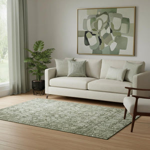 HomeRoots 5' X 8' Artichoke Green Oriental Area Rug - Stylish, Washable, Durable, and UV-Protected for Homes 700837