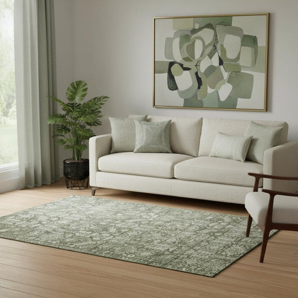HomeRoots 5' X 8' Artichoke Green Oriental Area Rug - Stylish, Washable, Durable, and UV-Protected for Homes 700837