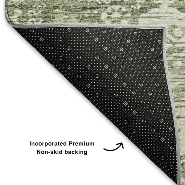 HomeRoots 5' X 8' Artichoke Green Oriental Area Rug - Stylish, Washable, Durable, and UV-Protected for Homes 700837
