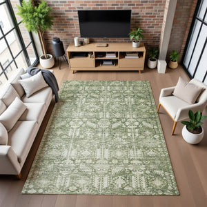 HomeRoots 5' X 8' Artichoke Green Oriental Area Rug - Stylish, Washable, Durable, and UV-Protected for Homes 700837