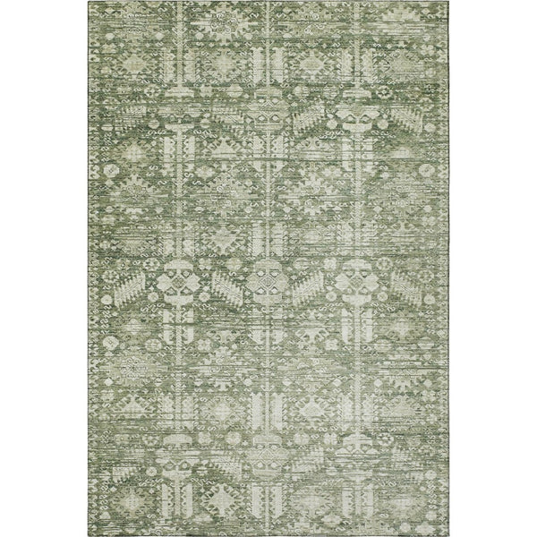HomeRoots 8' X 10' Artichoke Green & Ivory Oriental Washable Area Rug – UV Protected, Durable & Stylish Comfort 700839
