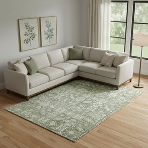 HomeRoots 10' Artichoke Green & Ivory Oriental Washable Area Rug – UV Protected, Stylish & Durable for Homes 700841
