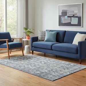 HomeRoots 5' Blue and Ivory Oriental Area Rug - Washable, UV Protected, Stain Resistant for Busy Homes 700843