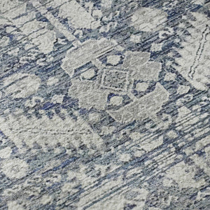HomeRoots 8' Blue And Ivory Oriental Round Rug – Washable, UV Protected, Durable, Ideal for High-Traffic Areas 700844