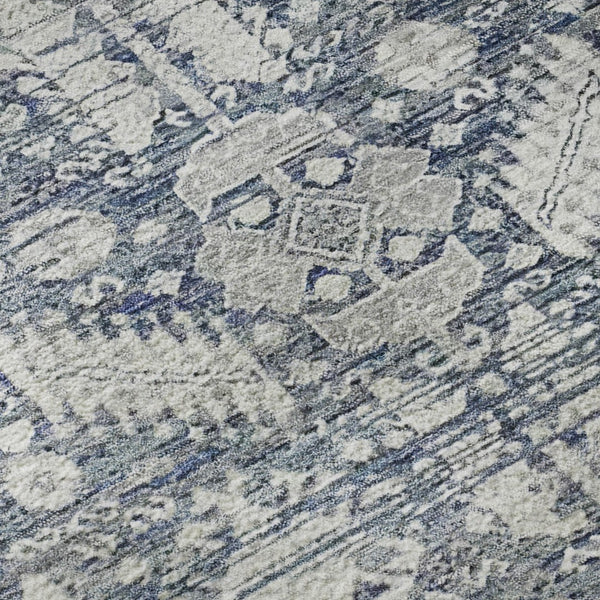 HomeRoots 8' Blue And Ivory Oriental Round Rug – Washable, UV Protected, Durable, Ideal for High-Traffic Areas 700844