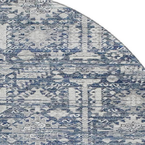 HomeRoots 8' Blue And Ivory Oriental Round Rug – Washable, UV Protected, Durable, Ideal for High-Traffic Areas 700844