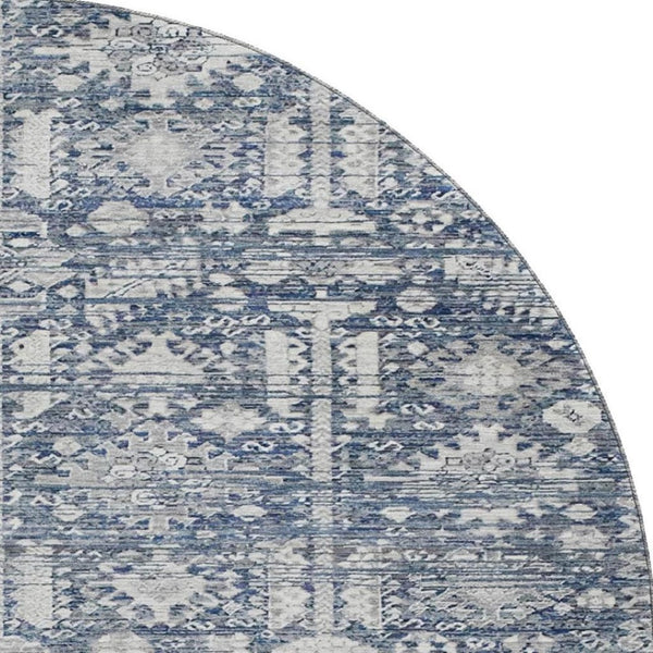 HomeRoots 8' Blue And Ivory Oriental Round Rug – Washable, UV Protected, Durable, Ideal for High-Traffic Areas 700844