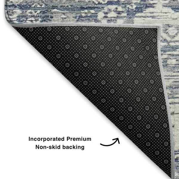 HomeRoots 9' X 12' Blue and Ivory Oriental Area Rug - Durable, Washable, UV Protected for Busy Homes & Style 700846