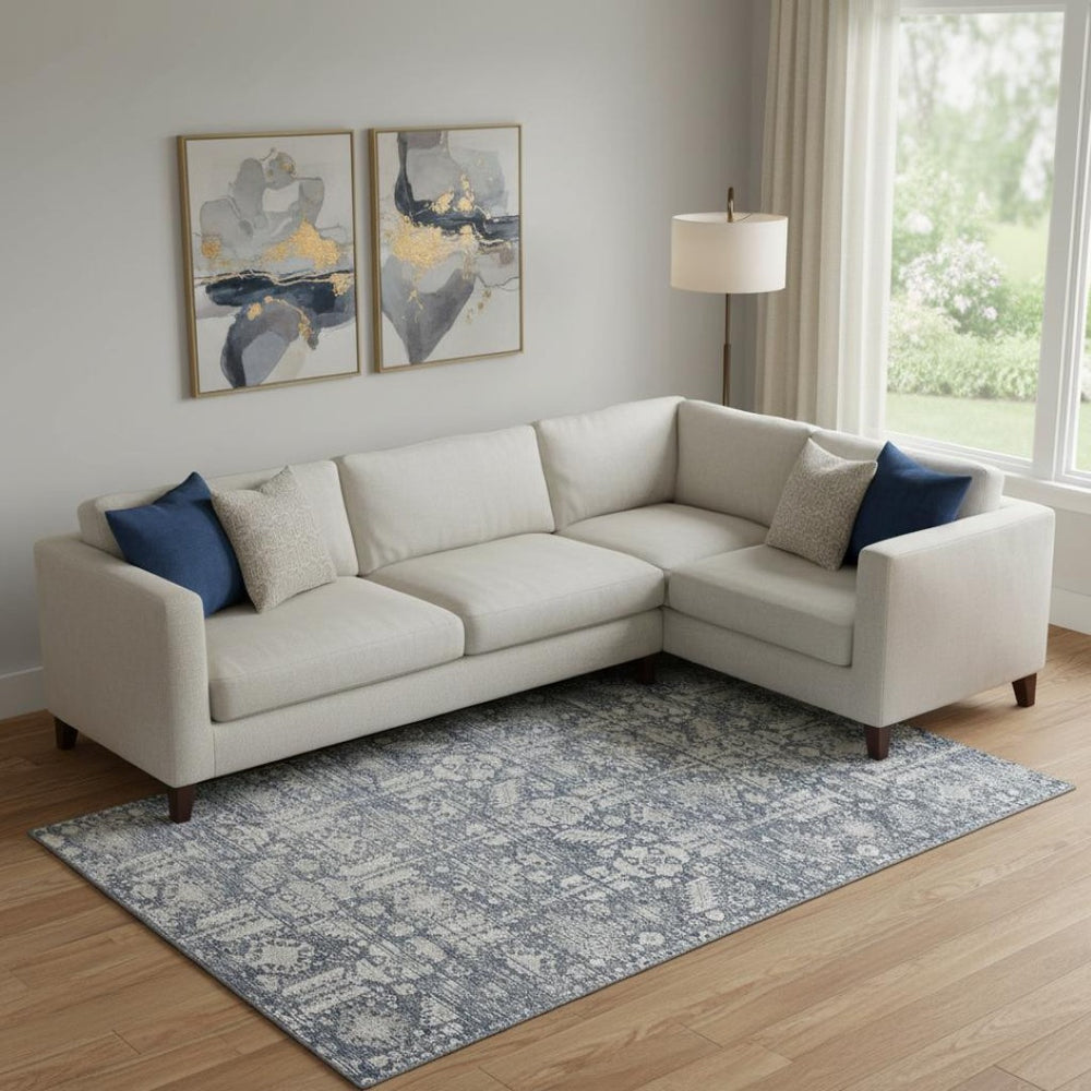 HomeRoots 10' X 14' Blue And Ivory Oriental Washable Area Rug - Stylish, Durable, UV-Protected for Modern Homes 700847