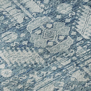 HomeRoots 8' Denim Blue and Ivory Oriental Round Rug - Washable, UV-Protected, Non-Slip, Stylish & Durable! 700850