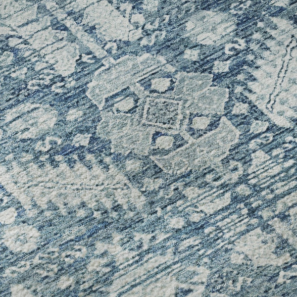 HomeRoots 8' Denim Blue and Ivory Oriental Round Rug - Washable, UV-Protected, Non-Slip, Stylish & Durable! 700850