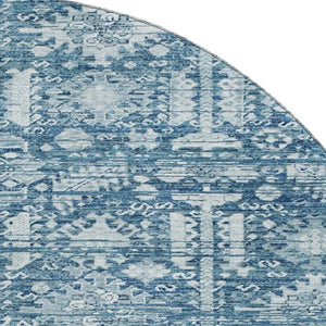 HomeRoots 8' Denim Blue and Ivory Oriental Round Rug - Washable, UV-Protected, Non-Slip, Stylish & Durable! 700850