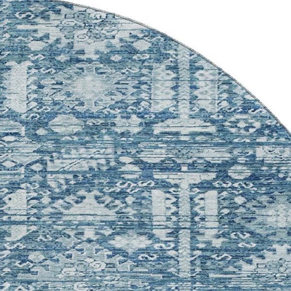 HomeRoots 8' Denim Blue and Ivory Oriental Round Rug - Washable, UV-Protected, Non-Slip, Stylish & Durable! 700850