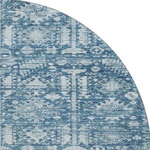 HomeRoots 8' Denim Blue and Ivory Oriental Round Rug - Washable, UV-Protected, Non-Slip, Stylish & Durable! 700850