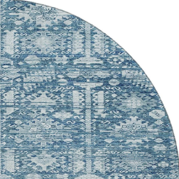HomeRoots 8' Denim Blue and Ivory Oriental Round Rug - Washable, UV-Protected, Non-Slip, Stylish & Durable! 700850