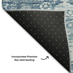 HomeRoots 8' X 10' Denim Blue & Ivory Oriental Area Rug – Washable, Stain Resistant, UV Protected & Stylish 700851