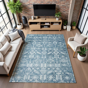 HomeRoots 8' X 10' Denim Blue & Ivory Oriental Area Rug – Washable, Stain Resistant, UV Protected & Stylish 700851