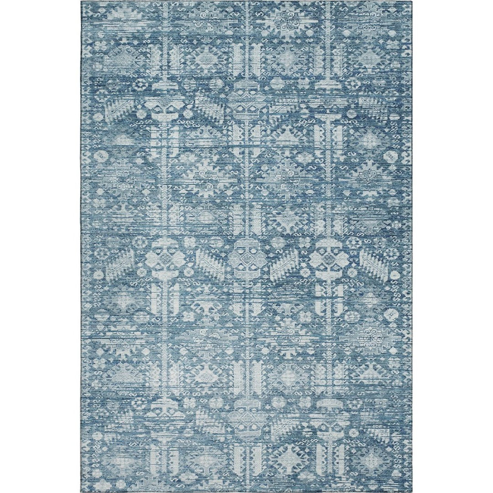 HomeRoots 10' X 14' Denim Blue & Ivory Oriental Area Rug - Stain-Resistant, UV-Protected, Easy-Care Design 700853