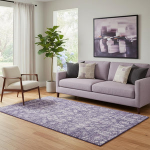 HomeRoots 5' X 8' Elegant Purple and Ivory Oriental Area Rug - Washable, UV Protected, Stain Resistant Design 700855