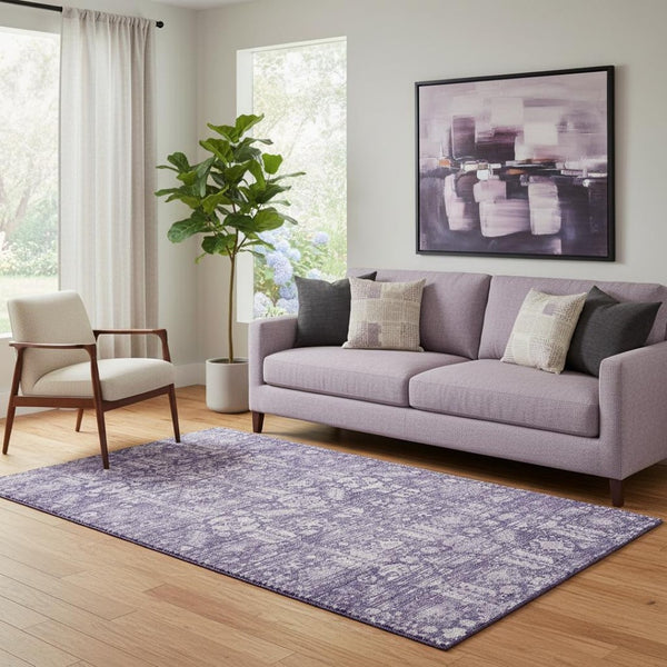 HomeRoots 5' X 8' Elegant Purple and Ivory Oriental Area Rug - Washable, UV Protected, Stain Resistant Design 700855