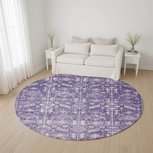 HomeRoots 8' Purple And Ivory Round Rug - Stylish Oriental Design with UV Protection and Easy Care Durability 700856