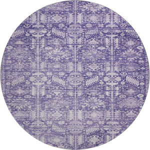 HomeRoots 8' Purple And Ivory Round Rug - Stylish Oriental Design with UV Protection and Easy Care Durability 700856