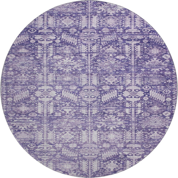 HomeRoots 8' Purple And Ivory Round Rug - Stylish Oriental Design with UV Protection and Easy Care Durability 700856