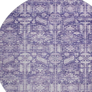 HomeRoots 8' Purple And Ivory Round Rug - Stylish Oriental Design with UV Protection and Easy Care Durability 700856