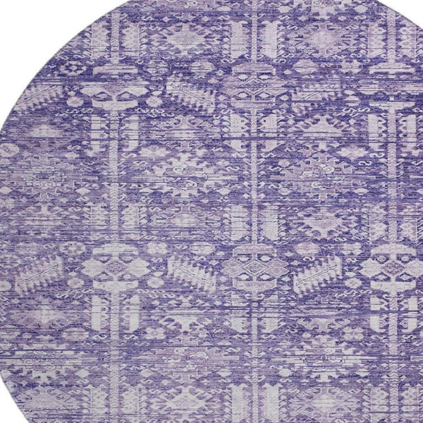 HomeRoots 8' Purple And Ivory Round Rug - Stylish Oriental Design with UV Protection and Easy Care Durability 700856