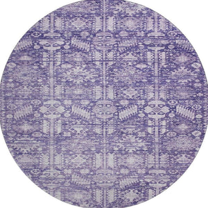 HomeRoots 8' Purple And Ivory Round Rug - Stylish Oriental Design with UV Protection and Easy Care Durability 700856