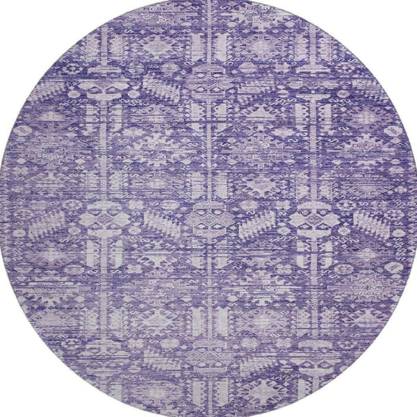 HomeRoots 8' Purple And Ivory Round Rug - Stylish Oriental Design with UV Protection and Easy Care Durability 700856