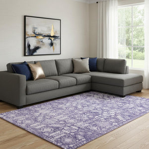 HomeRoots 8' X 10' Elegant Purple & Ivory Oriental Washable Area Rug with UV Protection for All Spaces 700857