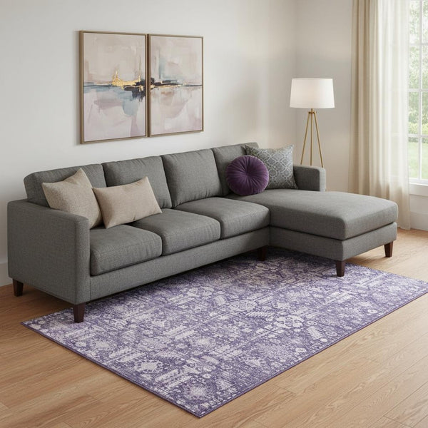 HomeRoots 9' X 12' Purple & Ivory Oriental Area Rug - Washable, UV Protected, Stain Resistant, Durable Design 700858